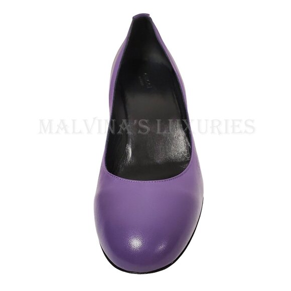 GUCCI SHOES PURPLE LEATHER LOGO SIGNATURE HARDWARE WEDGE IT 39.5 / US 9.5 - Picture 6 of 12